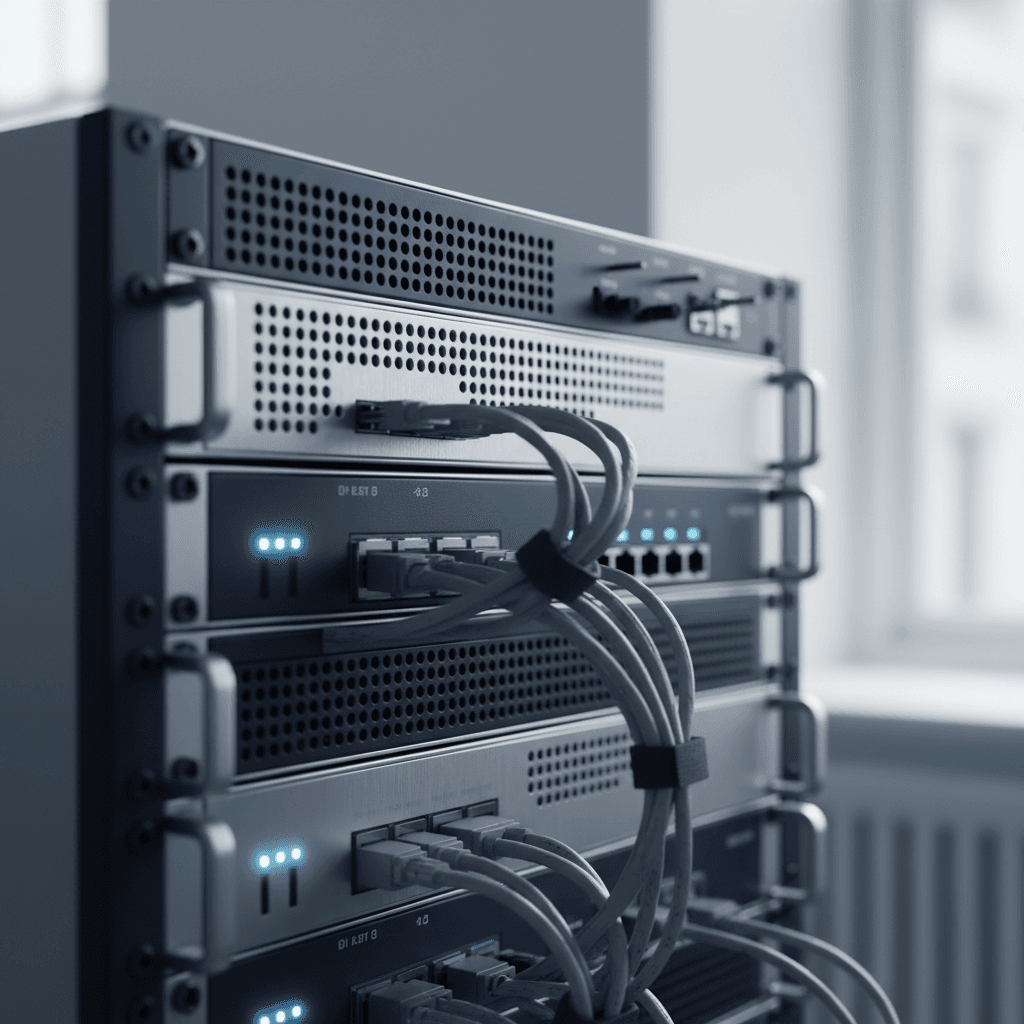 Server rack with blue LED lights