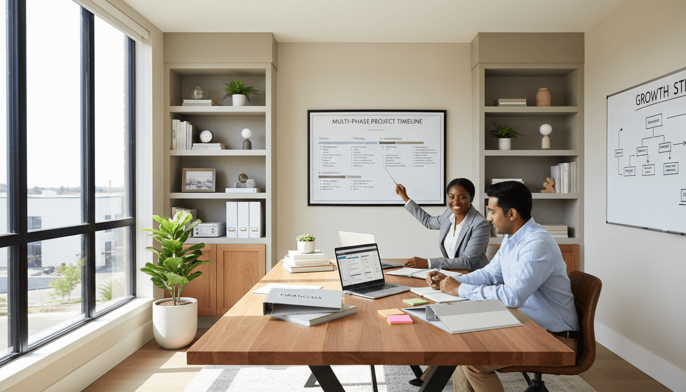 Consultant and client working together at a standing desk during implementation